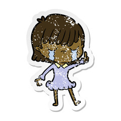 distressed sticker of a cartoon woman crying