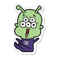 sticker of a happy cartoon alien