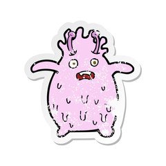 retro distressed sticker of a cartoon funny slime monster