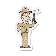 distressed sticker of a cartoon sheriff