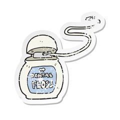retro distressed sticker of a cartoon dental floss