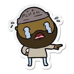 sticker of a cartoon bearded man crying