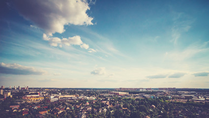 Summer city, colors sky and clouds