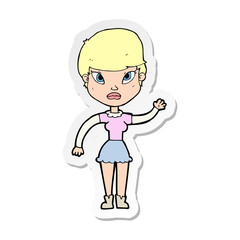 sticker of a cartoon woman waving