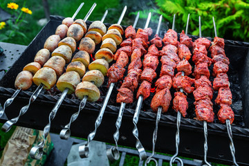 Pork shashlik with pieces of potatoes