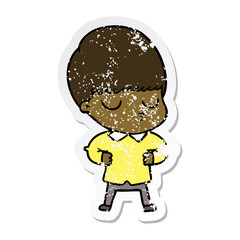 distressed sticker of a cartoon calm boy