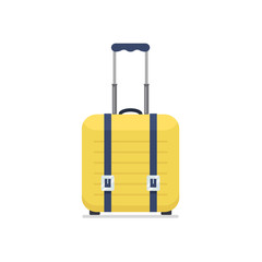 Icon luggage. Flat style yellow plastic suitcase. Business and family summer vacation luggage. Vector illustration