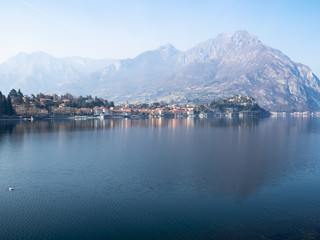 Fototapeta na wymiar Moregallo over Lario Como lake and Lecco city