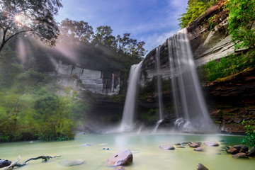 Waterfall in deep forest Huai Luang Waterfal  Ubon Ratchathani, Thailand ,is popular with waterfall tourists . 