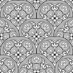 Seamless geometric line pattern in eastern or arabic style. Exquisite monochrome texture. Black and white graphic background, lace pattern