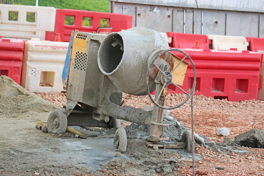 Cement mixer on a road construction site