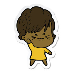 sticker of a cartoon frustrated woman