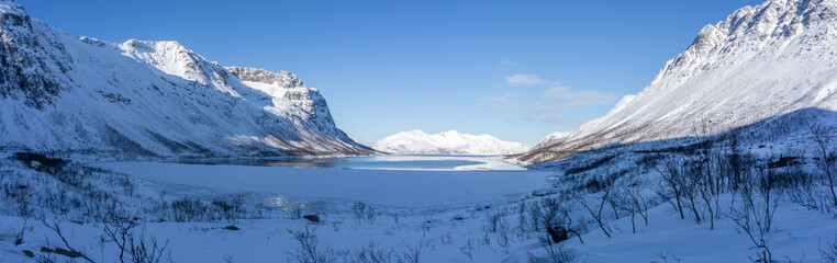 Fototapeta na wymiar Panorama vom Grøtfjord in Norwegen im Winter