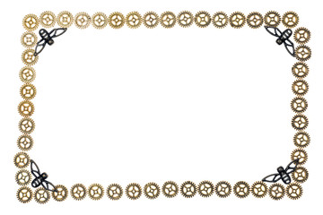 Decorative frame made of metal gears with iron bees. Isolated on white background