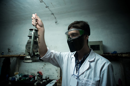 a scientist in a bunker in post-apocalypse