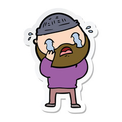 sticker of a cartoon bearded man crying
