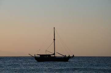 Big sailing boat in a beautiful sunset in Aruba