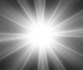 Special lens flash, light effect. The flash flashes rays and searchlight. illust.White glowing light. Beautiful star Light from the rays. The sun is backlit. Bright beautiful star. Sunlight. Glare