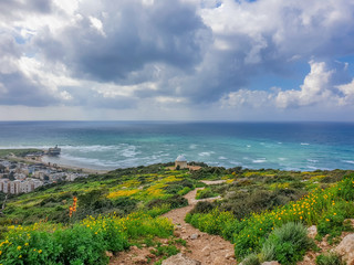 Holy Family Chapel - the old small building on Mount Carmel in Haifa, Stella Maris. Travel to Israel in winter.