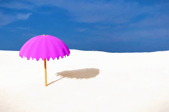 3d rendering of parasol on beach - drawing style