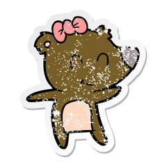 distressed sticker of a female bear cartoon