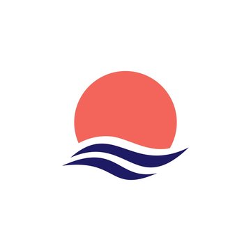 wave water sea sunset sun logo vector icon illustration