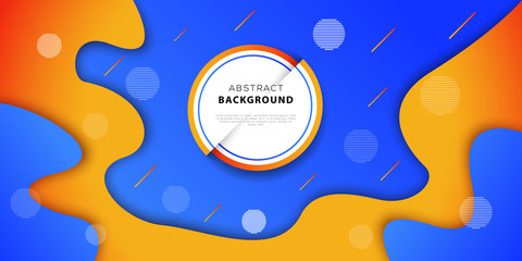 Abstract geometric background with blue and orange colors. Futuristic poster design with fluid gradient shapes. Vector illustration