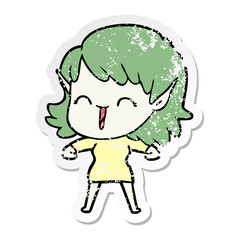 distressed sticker of a cartoon elf girl