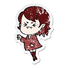 distressed sticker of a annoyed cartoon vampire girl
