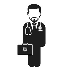 Doctor  on duty Icon. Male symbol with medicine bag on hand.