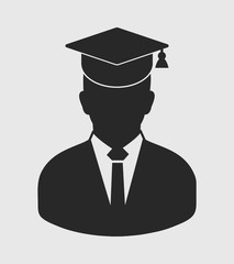 Male graduate student icon with gown and cap. Flat style vector EPS.