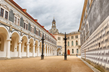 Fototapeta premium The stable yard Stahlhof which is part of the Dresden Castle in Dresden in Germany. Castle residence of the rulers of Saxony