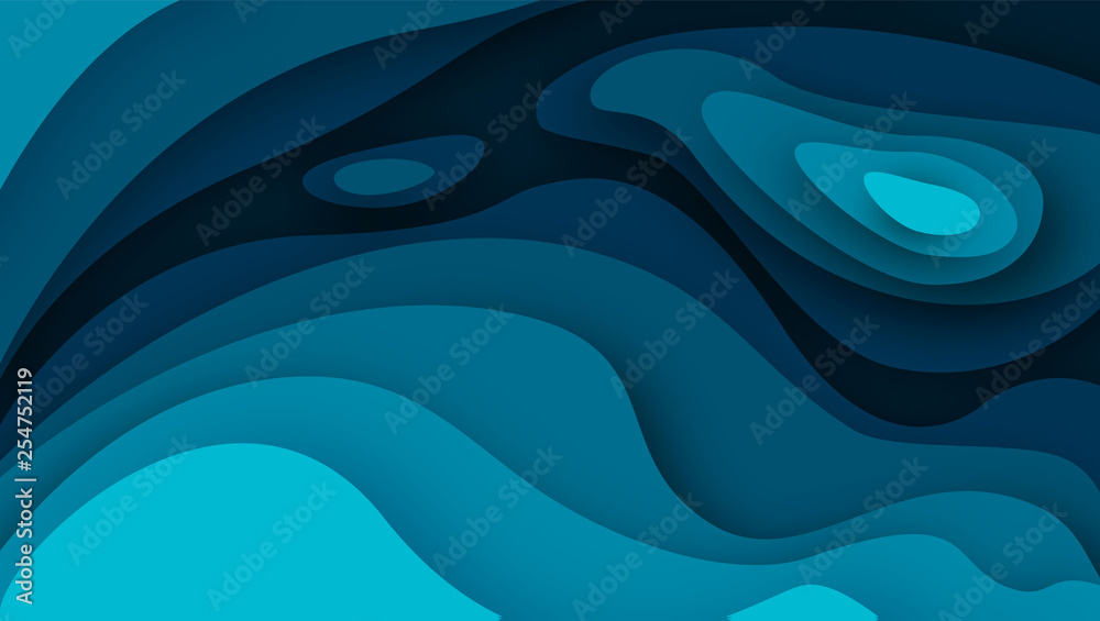 Wall mural 3d abstract blue wave background with paper cut shapes. vector design layout for business presentati