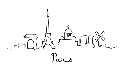 One line style Paris city skyline. Simple modern minimaistic style vector.