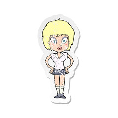 retro distressed sticker of a cartoon pretty girl
