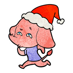 textured cartoon of a elephant remembering wearing santa hat