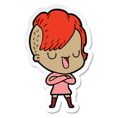 sticker of a cute cartoon girl with hipster haircut