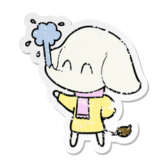 distressed sticker of a cute cartoon elephant spouting water