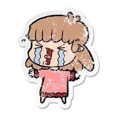 distressed sticker of a cartoon woman in tears