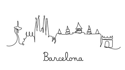 One line style Barcelona city skyline. Simple modern minimaistic style vector. - obrazy, fototapety, plakaty