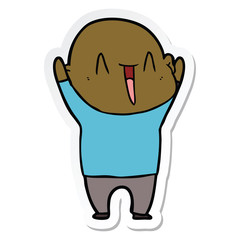 sticker of a happy cartoon bald man