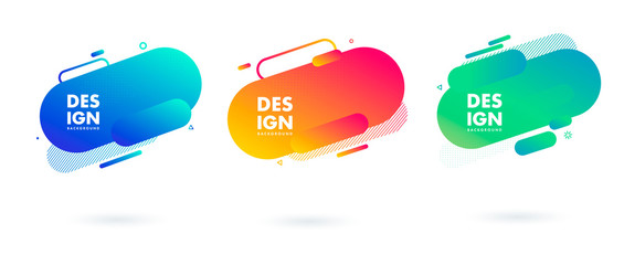 Geometric badges set. Dynamical colored forms and line. Gradient abstract banners. Trendy minimal design. Eps10 vector.