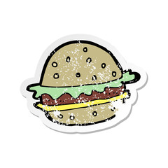 retro distressed sticker of a cartoon hamburger