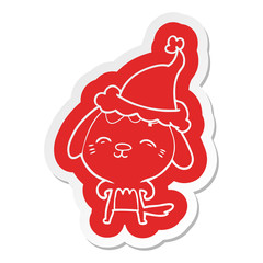 happy cartoon  sticker of a dog wearing santa hat
