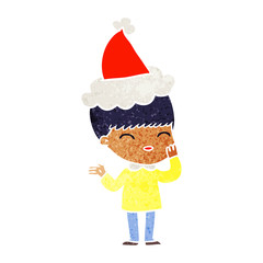 happy retro cartoon of a boy wearing santa hat