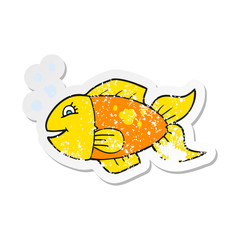 retro distressed sticker of a cartoon fish