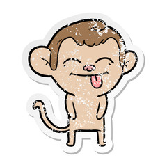 distressed sticker of a funny cartoon monkey