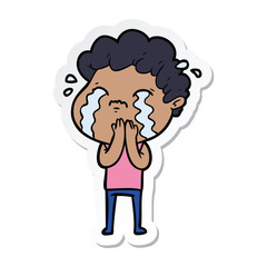sticker of a cartoon man crying