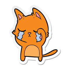 sticker of a crying cartoon cat