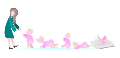  Happy Mother's day, the role of women in the illustrations of mother on a white background.Mom and child development in the first-year olds.